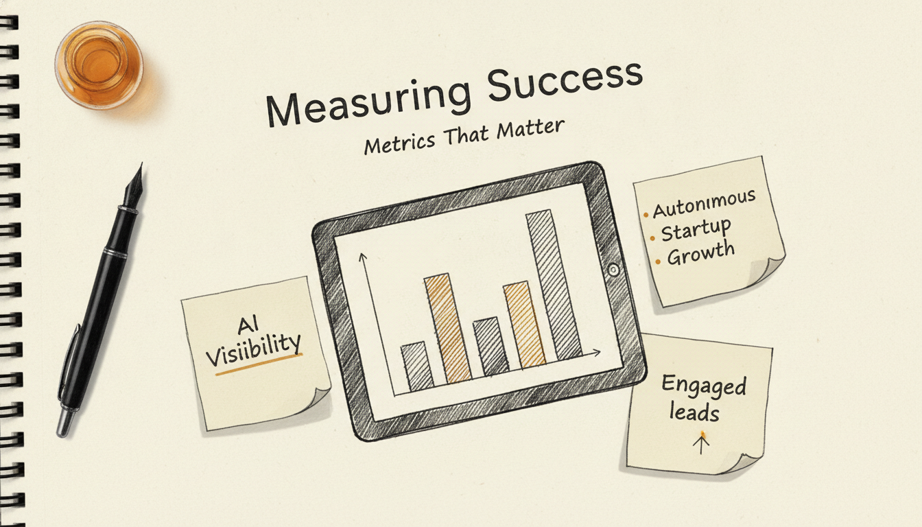 A sketch of a digital workspace showing charts and notes for measuring content success.
