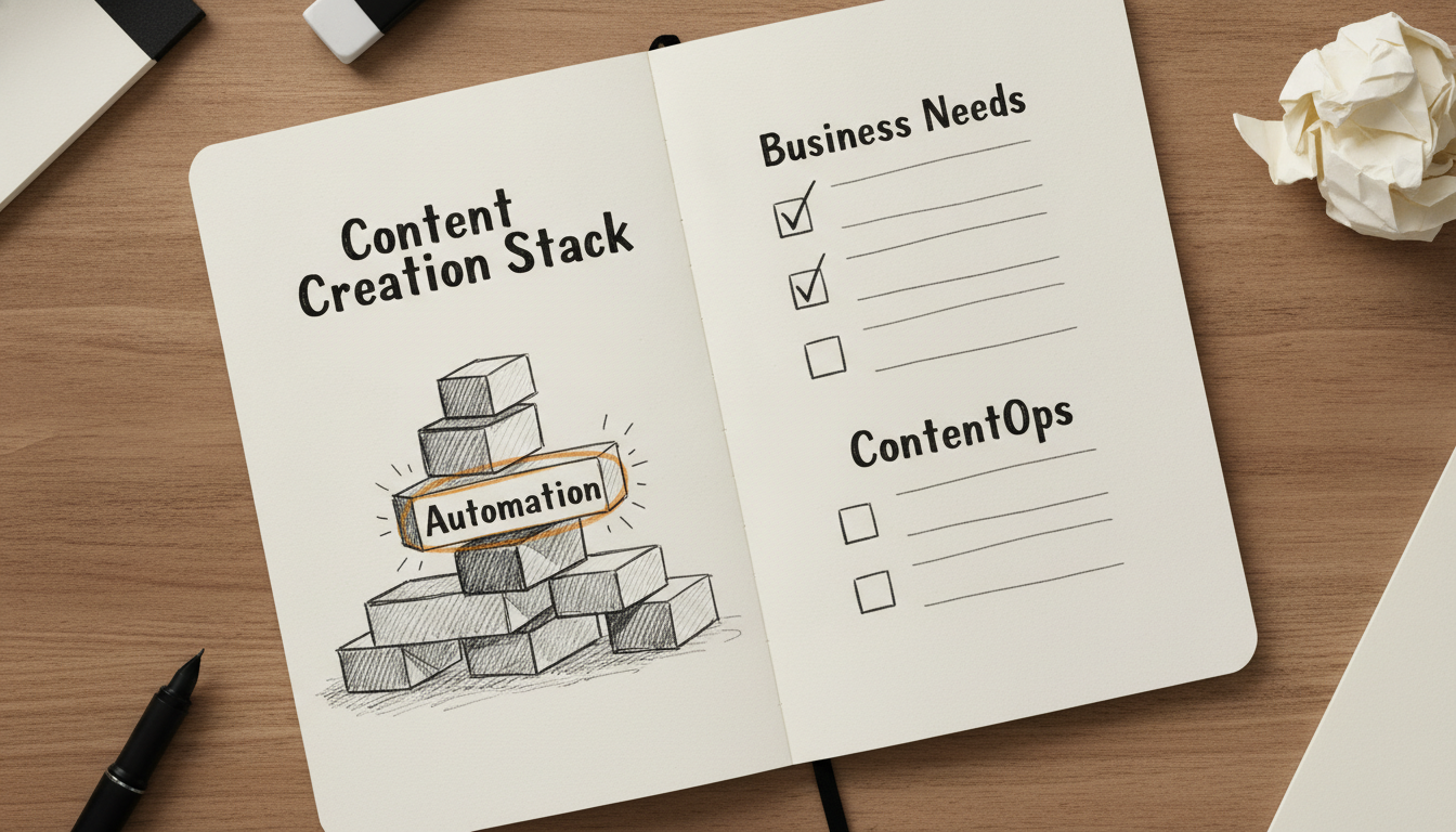 Hand-drawn sketch of building blocks representing a content creation software stack for 2026.