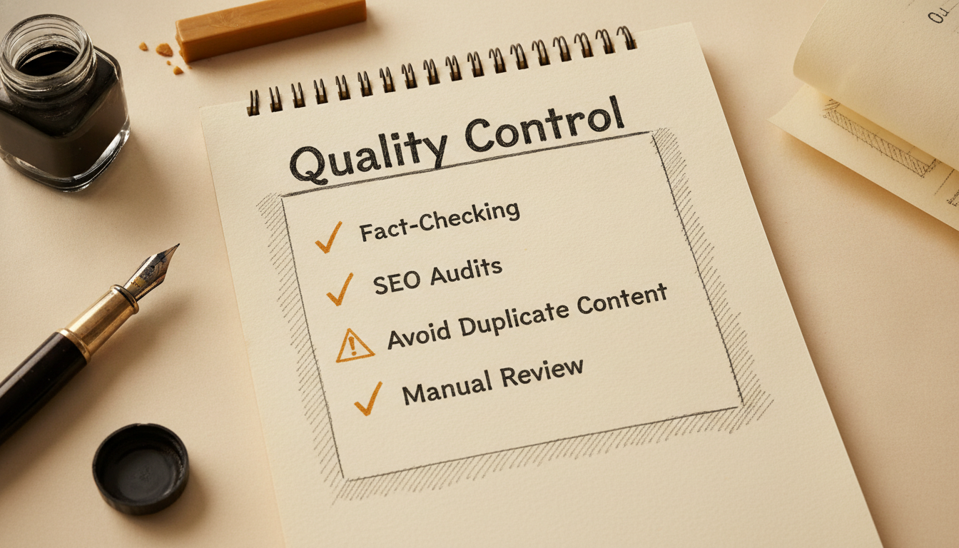 A hand-drawn quality control checklist for automated SEO content.